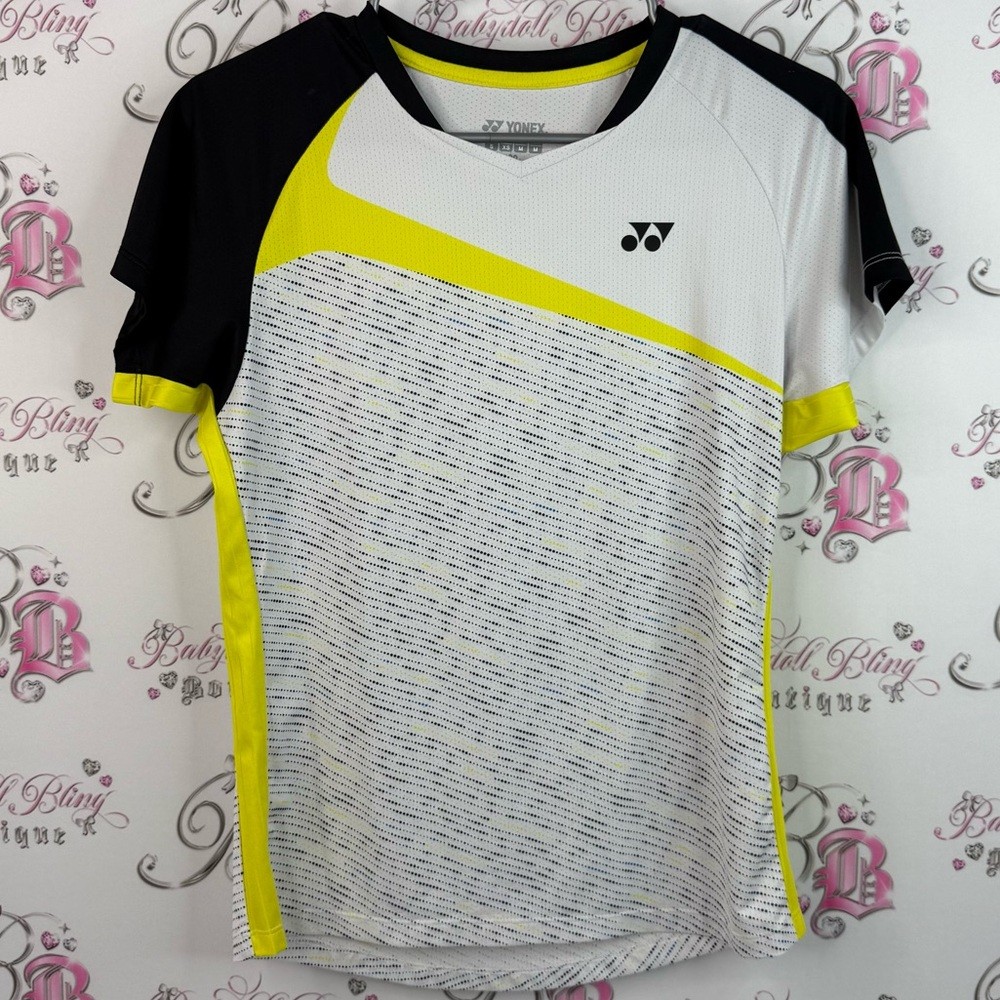 Yonex T-Shirt, Jersey Style Stripes, Stretchy Black And Yellow Sports Tee